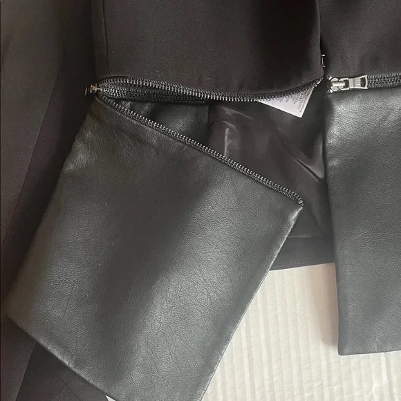 BCBGMaxAzria Black Jacket with Leather Accents removable zipper shoulder pads - Picture 6 of 12